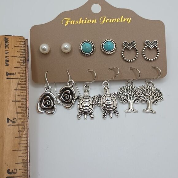 TURTLE tree of life, turquoise, rose, boho earring bundle with - Picture 2 of 6